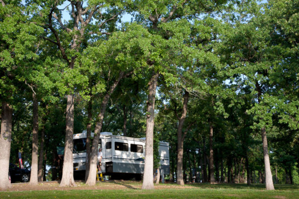 RV site in the trees