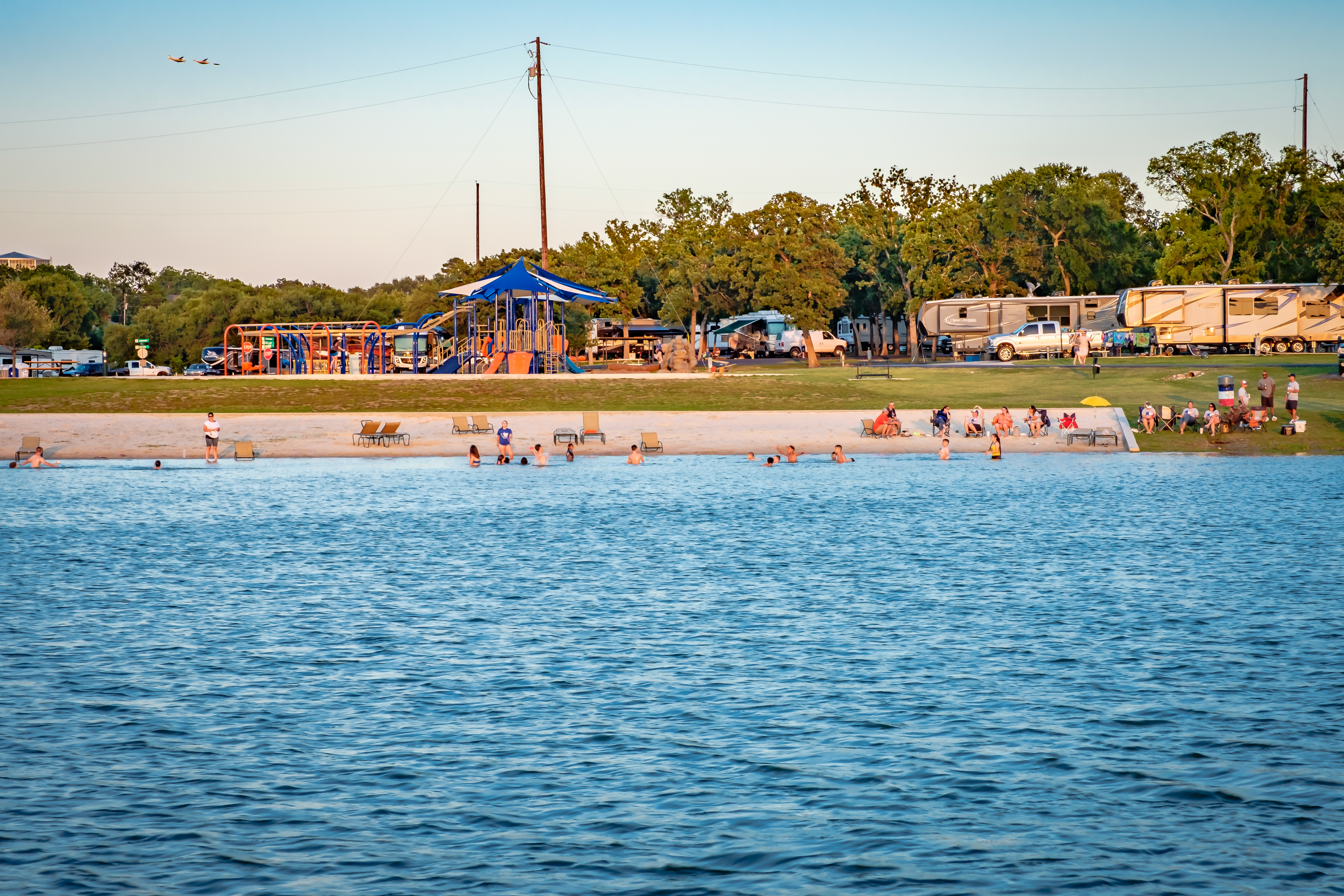 Water view of beach at Vineyards Campground